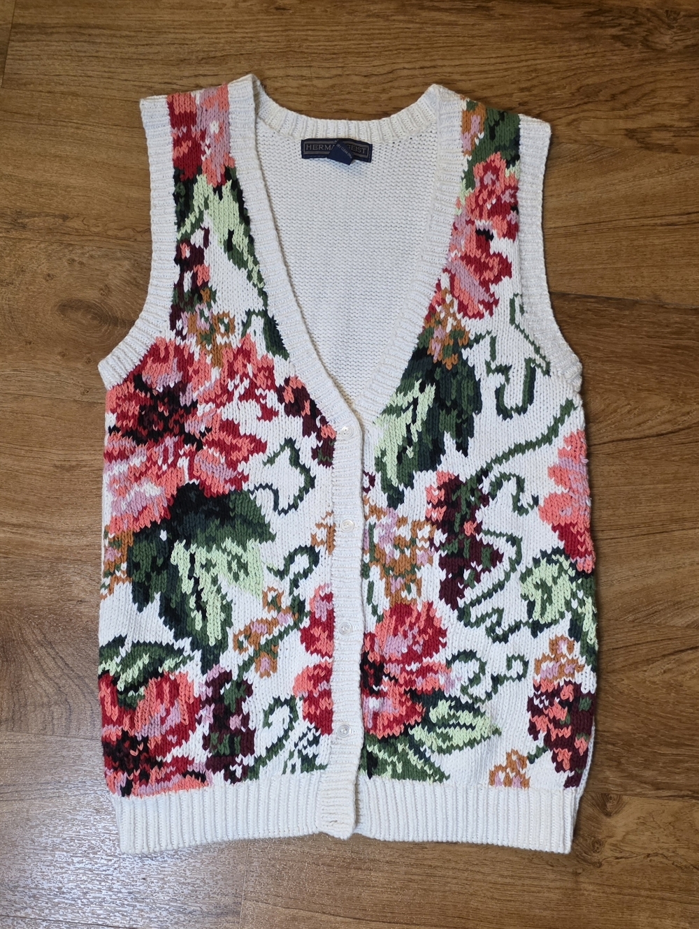 Herman Geist White Multicolor Floral Knit Sweater Vest